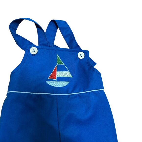 Vintage Baby Boy Blue Overall Bib Pants Size 12 months Nautical Vibe - Picture 2 of 5